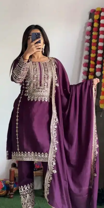 SRK 5151 Purple Color Pure Chinnon Silk Embroidery Sequence Salwar Suit Wedding, Party, Festive, Events Expected Delivery 4-6 Working Days @ 1949/- | Jump Suits, Salwar suit, Designer Suits, Casual Suits, Creative suits, Palazzo Suits, Party Wear Suits, Patiala Suits, Straight Suits