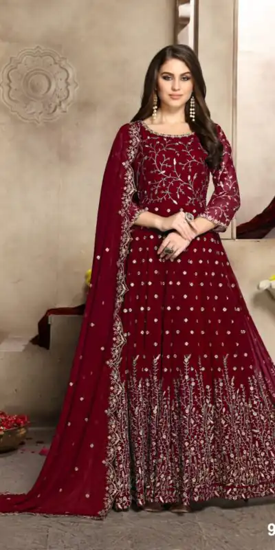  FC 94009 Red Color Georgette Multi Thread Zari Stich Anarkali Suit Wedding, Party, Festive events, etc. Expected Delivery  4-6 Working Days @2149/- | Anarkali Suits, Bollywood Anarkali, Creative-Anarkali, Designer Anarkali, Embroidered Anarkali, Party Wear Anarkali