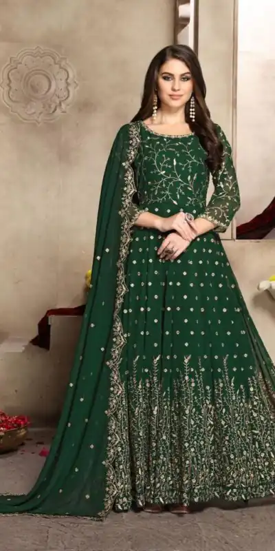 FC 94007 Stone Green Color Georgette Multi Thread Zari Stich Anarkali Suit Wedding, Party, Festive events, etc. Expected Delivery 4-6 Working Days @2149/- | Anarkali Suits, Bollywood Anarkali, Creative-Anarkali, Designer Anarkali, Embroidered Anarkali, Party Wear Anarkali