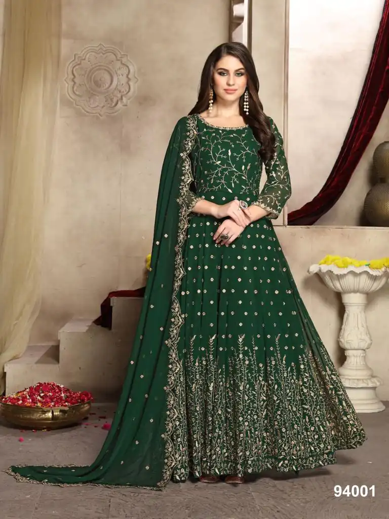 FC 94007 Stone Green Color Georgette Multi Thread Zari Stich Anarkali Suit Wedding, Party, Festive events, etc. Expected Delivery  4-6 Working Days @2149/- | Anarkali Suits, Bollywood Anarkali, Creative-Anarkali, Designer Anarkali, Embroidered Anarkali, Party Wear Anarkali