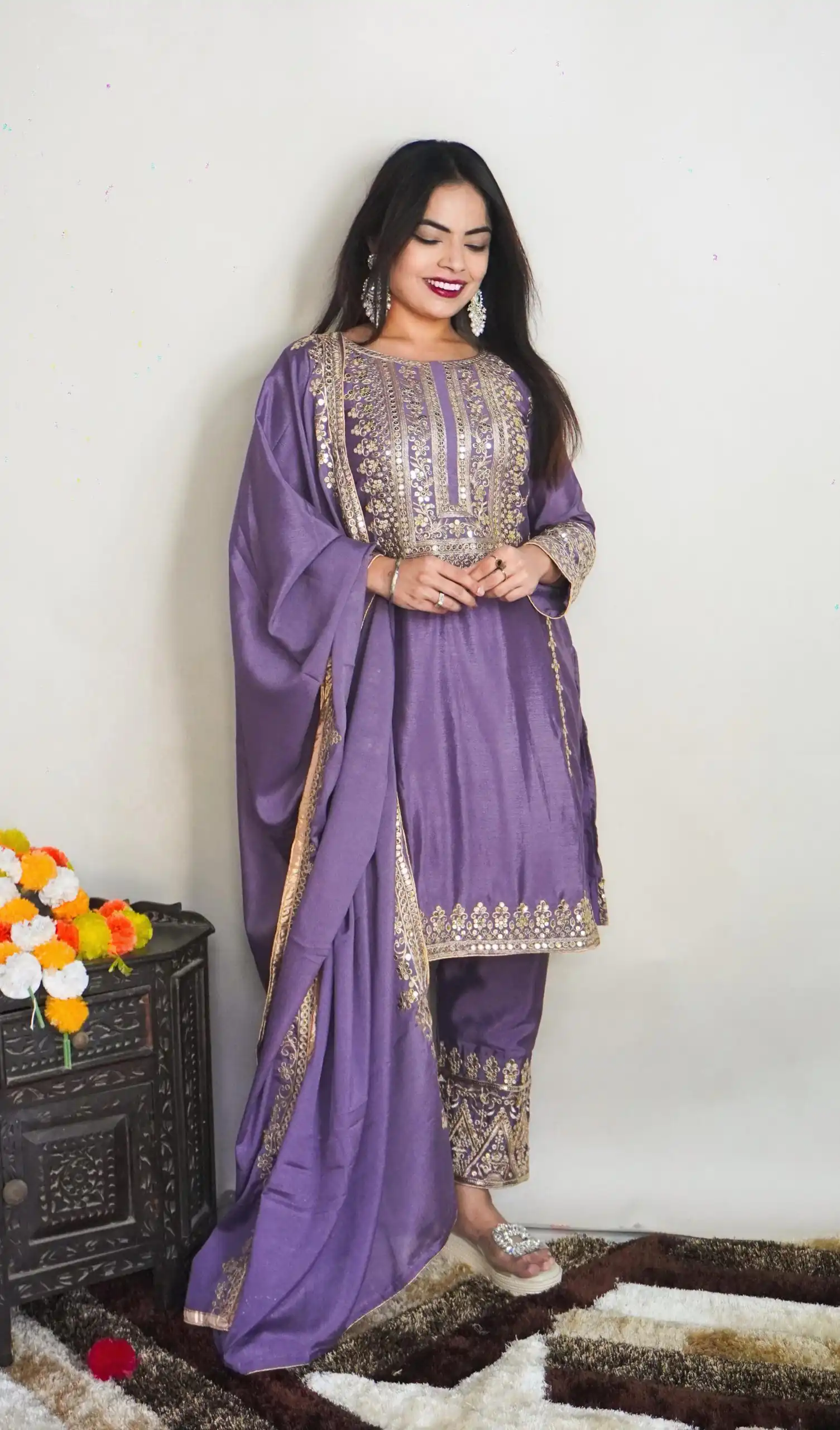 SRK 5151 Violet Color Pure Chinnon Silk Embroidery Sequence Salwar Suit Wedding, Party, Festive, Events Expected Delivery 4-6 Working Days @ 1949/- | Jump Suits, Salwar suit, Designer Suits, Casual Suits, Creative suits, Palazzo Suits, Party Wear Suits, Patiala Suits, Straight Suits