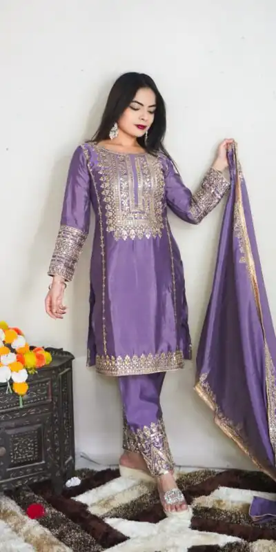 SRK 5151 Violet Color Pure Chinnon Silk Embroidery Sequence Salwar Suit Wedding, Party, Festive, Events Expected Delivery 4-6 Working Days @ 1949/- | Jump Suits, Salwar suit, Designer Suits, Casual Suits, Creative suits, Palazzo Suits, Party Wear Suits, Patiala Suits, Straight Suits