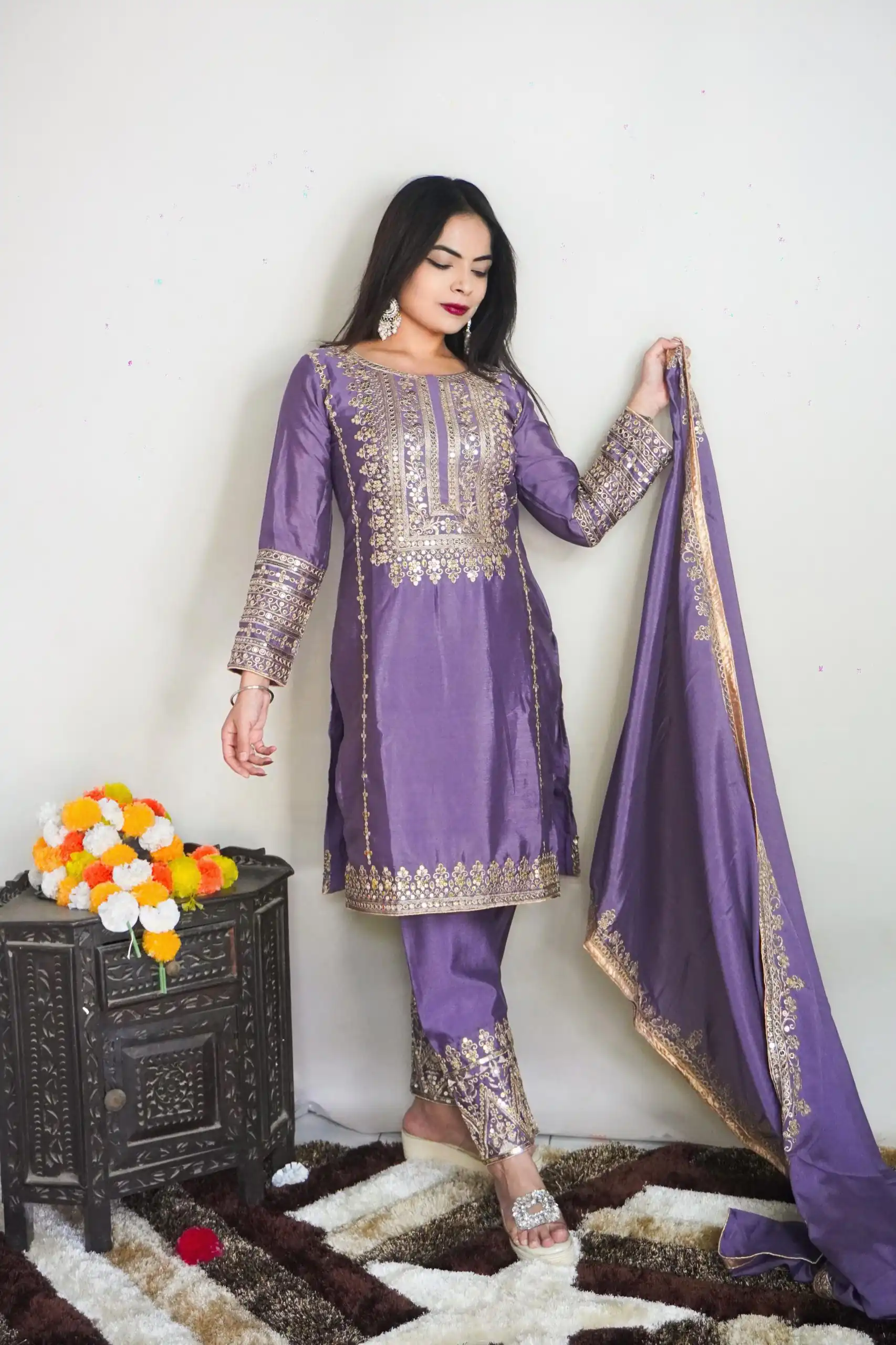 SRK 5151 Violet Color Pure Chinnon Silk Embroidery Sequence Salwar Suit Wedding, Party, Festive, Events Expected Delivery 4-6 Working Days @ 1949/- | Jump Suits, Salwar suit, Designer Suits, Casual Suits, Creative suits, Palazzo Suits, Party Wear Suits, Patiala Suits, Straight Suits