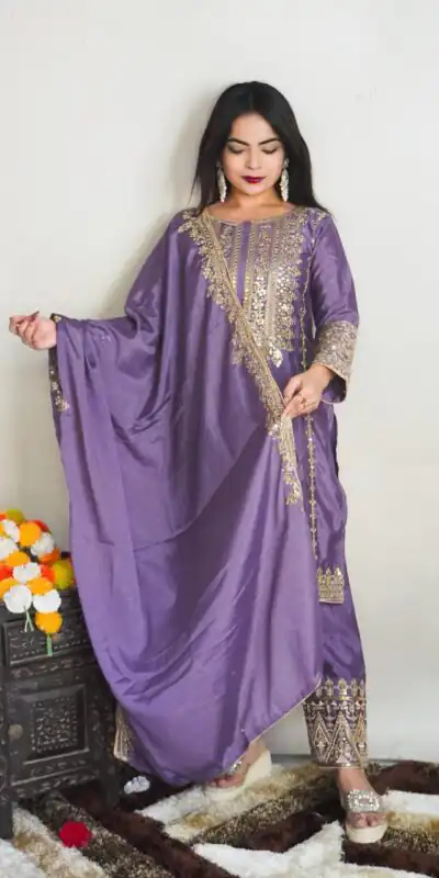 SRK 5151 Violet Color Pure Chinnon Silk Embroidery Sequence Salwar Suit Wedding, Party, Festive, Events Expected Delivery 4-6 Working Days @ 1949/- | Jump Suits, Salwar suit, Designer Suits, Casual Suits, Creative suits, Palazzo Suits, Party Wear Suits, Patiala Suits, Straight Suits