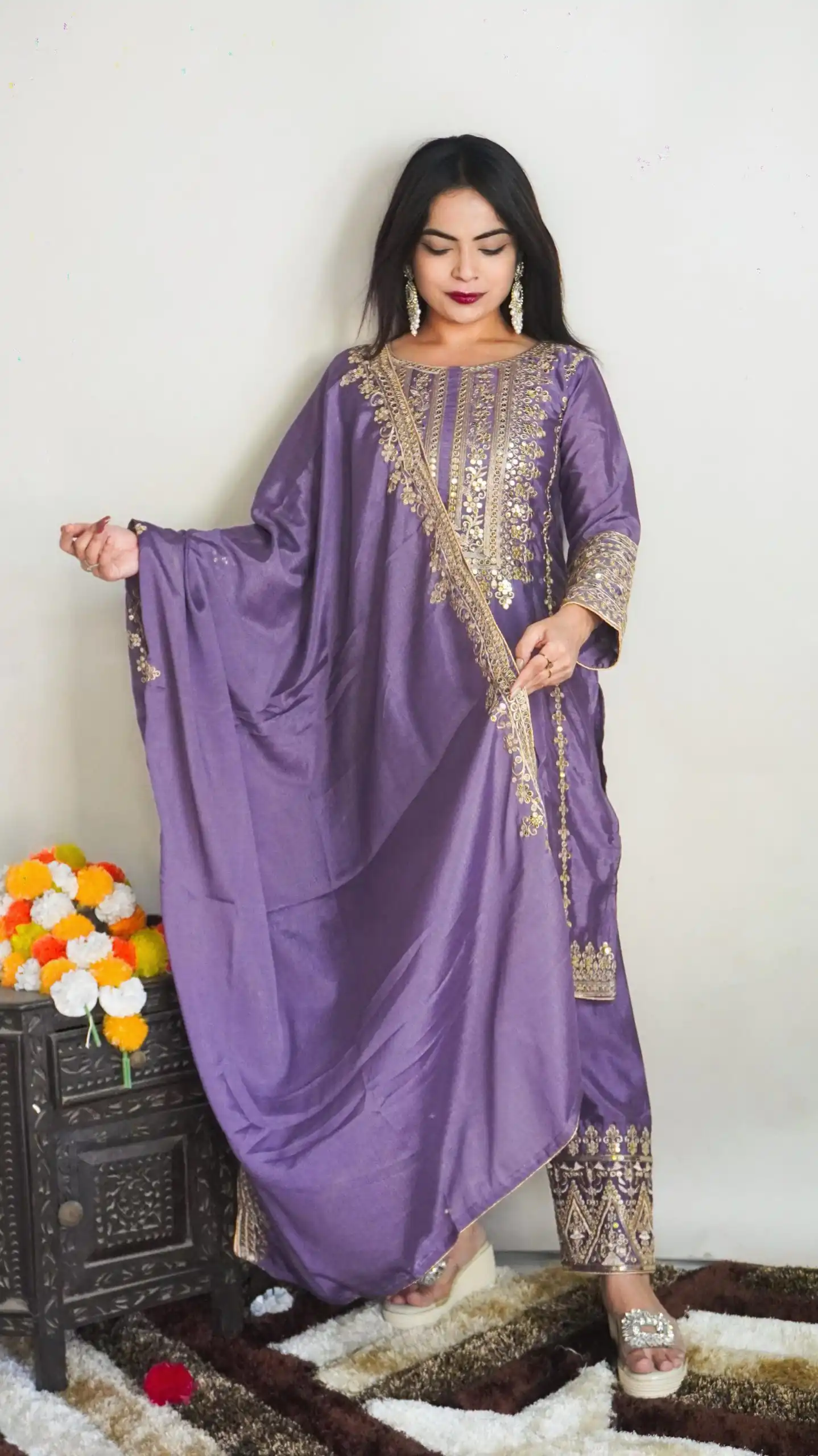 SRK 5151 Violet Color Pure Chinnon Silk Embroidery Sequence Salwar Suit Wedding, Party, Festive, Events Expected Delivery 4-6 Working Days @ 1949/- | Jump Suits, Salwar suit, Designer Suits, Casual Suits, Creative suits, Palazzo Suits, Party Wear Suits, Patiala Suits, Straight Suits