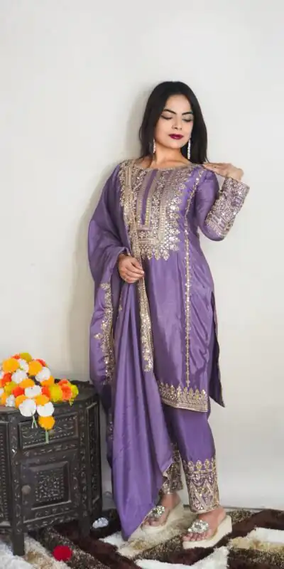 SRK 5151 Violet Color Pure Chinnon Silk Embroidery Sequence Salwar Suit Wedding, Party, Festive, Events Expected Delivery 4-6 Working Days @ 1949/- | Jump Suits, Salwar suit, Designer Suits, Casual Suits, Creative suits, Palazzo Suits, Party Wear Suits, Patiala Suits, Straight Suits