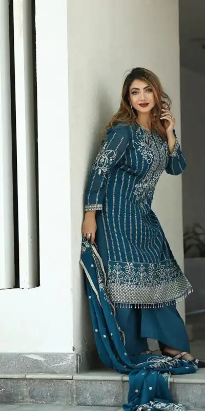 SRK 5152 Blue Color Pure Chinnon Silk Embroidery Sequence Salwar Suit Wedding, Party, Festive, Events Expected Delivery 4-6 Working Days @ 1899/- | Jump Suits, Salwar suit, Designer Suits, Casual Suits, Creative suits, Palazzo Suits, Party Wear Suits, Patiala Suits, Straight Suits