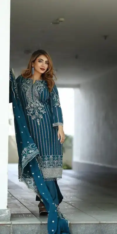 SRK 5152 Blue Color Pure Chinnon Silk Embroidery Sequence Salwar Suit Wedding, Party, Festive, Events Expected Delivery 4-6 Working Days @ 1899/- | Jump Suits, Salwar suit, Designer Suits, Casual Suits, Creative suits, Palazzo Suits, Party Wear Suits, Patiala Suits, Straight Suits