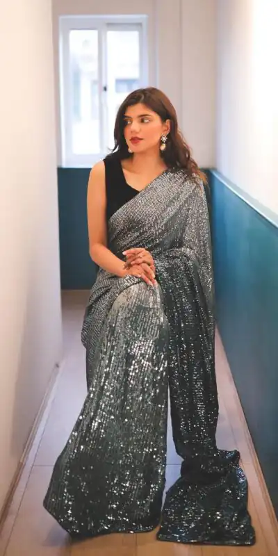 DF 3408 Black A Color Georgette Digital Printed Sequence Embroidery Saree Casual, Party Wear, Wedding, Events Etc Delivery Expected.4-6 Working Days 1899/- | Sarees, Bollywood Sarees, Creative Sarees, Designer Sarees, Embroidered Sarees, Ethnic Saree, Modern Digital sarees, Party Wear Sarees