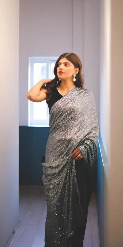 DF 3408 Black A Color Georgette Digital Printed Sequence Embroidery Saree Casual, Party Wear, Wedding, Events Etc Delivery Expected.4-6 Working Days 1899/- | Sarees, Bollywood Sarees, Creative Sarees, Designer Sarees, Embroidered Sarees, Ethnic Saree, Modern Digital sarees, Party Wear Sarees