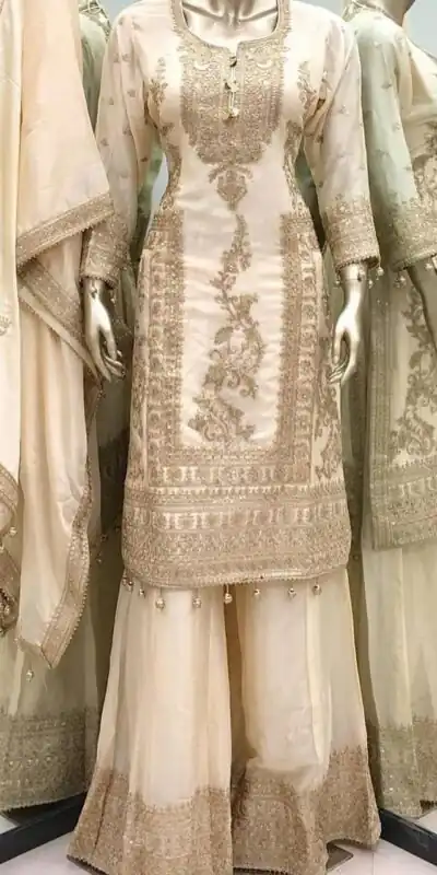 SRK 5146 Golden Color Pure Chinnon Silk Embroidery Coding Dori Salwar Suit Wedding, Party, Festive, Events Expected Delivery 4-6 Working Days @ 2199/- | Jump Suits, Salwar suit, Designer Suits, Casual Suits, Creative suits, Palazzo Suits, Party Wear Suits, Patiala Suits, Straight Suits