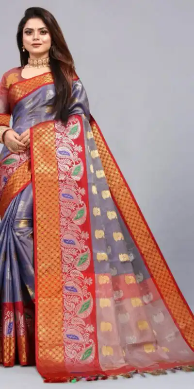 MB™️  3243 Grey Color Soft Organic Tissue Silk Saree Gold ,Silver Zari Weaving Casual, Party Wear, Festival, Events, Etc. Delivery 4-6 Working Days @1550/- | Sarees, Bollywood Sarees, Creative Sarees, Designer Sarees, Embroidered Sarees, Ethnic Saree, Modern Digital sarees, Party Wear Sarees