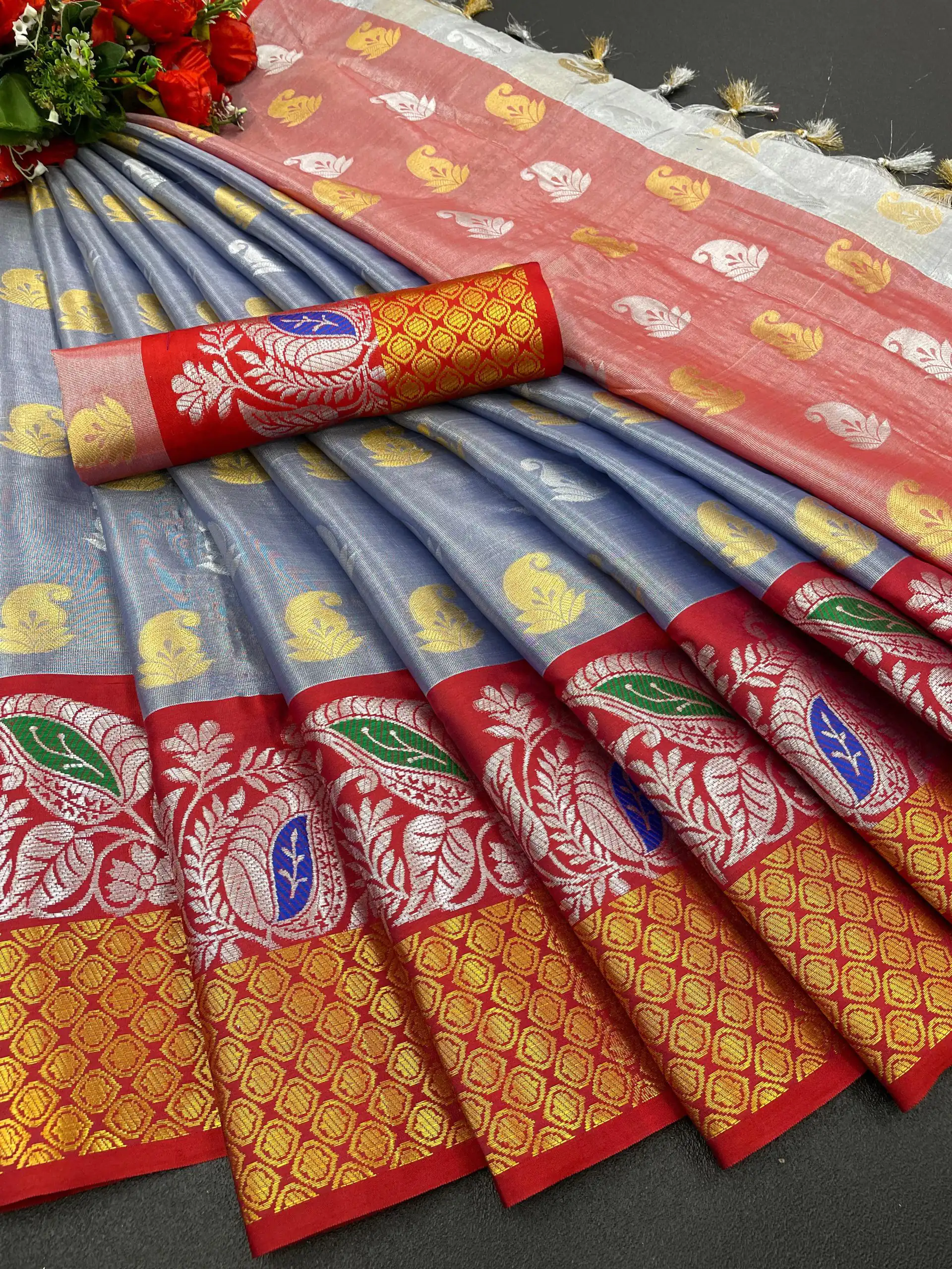 MB™️  3243 Grey Color Soft Organic Tissue Silk Saree Gold ,Silver Zari Weaving Casual, Party Wear, Festival, Events, Etc. Delivery 4-6 Working Days @1550/- | Sarees, Bollywood Sarees, Creative Sarees, Designer Sarees, Embroidered Sarees, Ethnic Saree, Modern Digital sarees, Party Wear Sarees