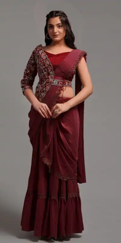 VT-530 Maroon Color Diamond Georgette Free Size Stitching Saree And Blouse Casual, Wedding, Festive, Events . Expected Delivery  4-6 Working Days @2349/- | Sarees, Bollywood Sarees, Creative Sarees, Designer Sarees, Embroidered Sarees, Ethnic Saree, Modern Digital sarees, Party Wear Sarees