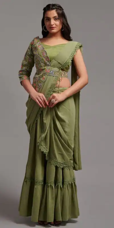 VT-530 Mehndi Color Diamond Georgette Free Size Stitching Saree And Blouse Casual, Wedding, Festive, Events . Expected Delivery  4-6 Working Days @2349/- | Sarees, Bollywood Sarees, Creative Sarees, Designer Sarees, Embroidered Sarees, Ethnic Saree, Modern Digital sarees, Party Wear Sarees