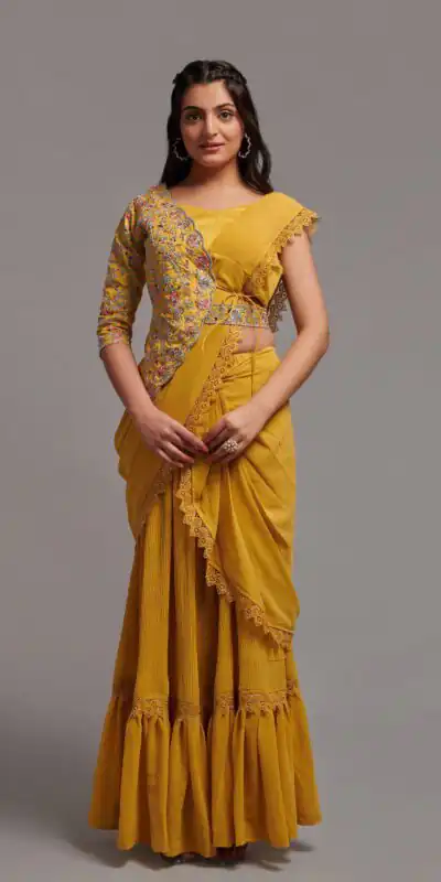 VT-530 Mustard Color Diamond Georgette Free Size Stitching Saree And Blouse Casual, Wedding, Festive, Events . Expected Delivery  4-6 Working Days @2349/- | Sarees, Bollywood Sarees, Creative Sarees, Designer Sarees, Embroidered Sarees, Ethnic Saree, Modern Digital sarees, Party Wear Sarees