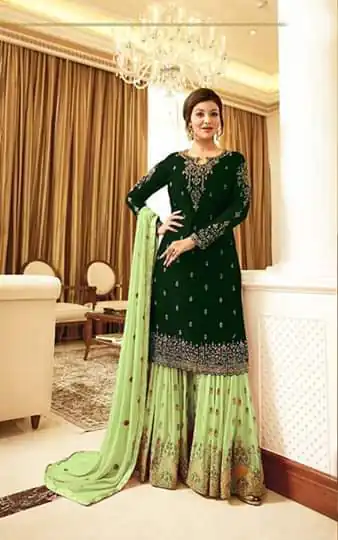 FC Fiona 22216  Stone Green Georgette Embroidery Stone Work Sharara Suit Wedding, Party, Festive, Events Etc. Expected Delivery 4-6 Working Days  @1949/- | Jump Suits, Salwar suit, Designer Suits, Casual Suits, Creative suits, Palazzo Suits, Party Wear Suits, Patiala Suits, Straight Suits