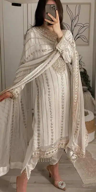LG 1832 White Color Georgette Embroidery Foil Work Salwar Suit Casual, Wedding, Festive, Events Expected Delivery 4-6 Working Days @2149/- | Jump Suits, Salwar suit, Designer Suits, Casual Suits, Creative suits, Palazzo Suits, Party Wear Suits, Patiala Suits, Straight Suits