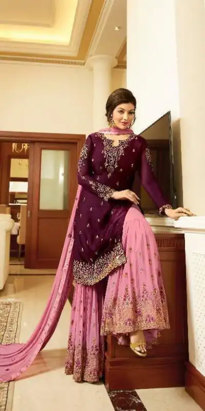 FC Fiona 22216 Wine Georgette Embroidery Stone Work Sharara Suit Wedding, Party, Festive, Events Etc. Expected Delivery 4-6 Working Days  @1949/- | Jump Suits, Salwar suit, Designer Suits, Casual Suits, Creative suits, Palazzo Suits, Party Wear Suits, Patiala Suits, Straight Suits
