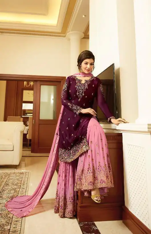 FC Fiona 22216 Wine Georgette Embroidery Stone Work Sharara Suit Wedding, Party, Festive, Events Etc. Expected Delivery 4-6 Working Days  @1949/- | Jump Suits, Salwar suit, Designer Suits, Casual Suits, Creative suits, Palazzo Suits, Party Wear Suits, Patiala Suits, Straight Suits