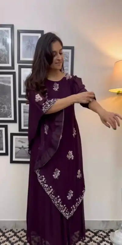  FC 5680 Wine Georgette Thread With Sequence Anarkali Suit Wedding, Party, Festive events, etc. Expected Delivery  4-6 Working Days @2399/- Only FC 1899/- | Anarkali Suits, Bollywood Anarkali, Creative-Anarkali, Designer Anarkali, Embroidered Anarkali, Party Wear Anarkali