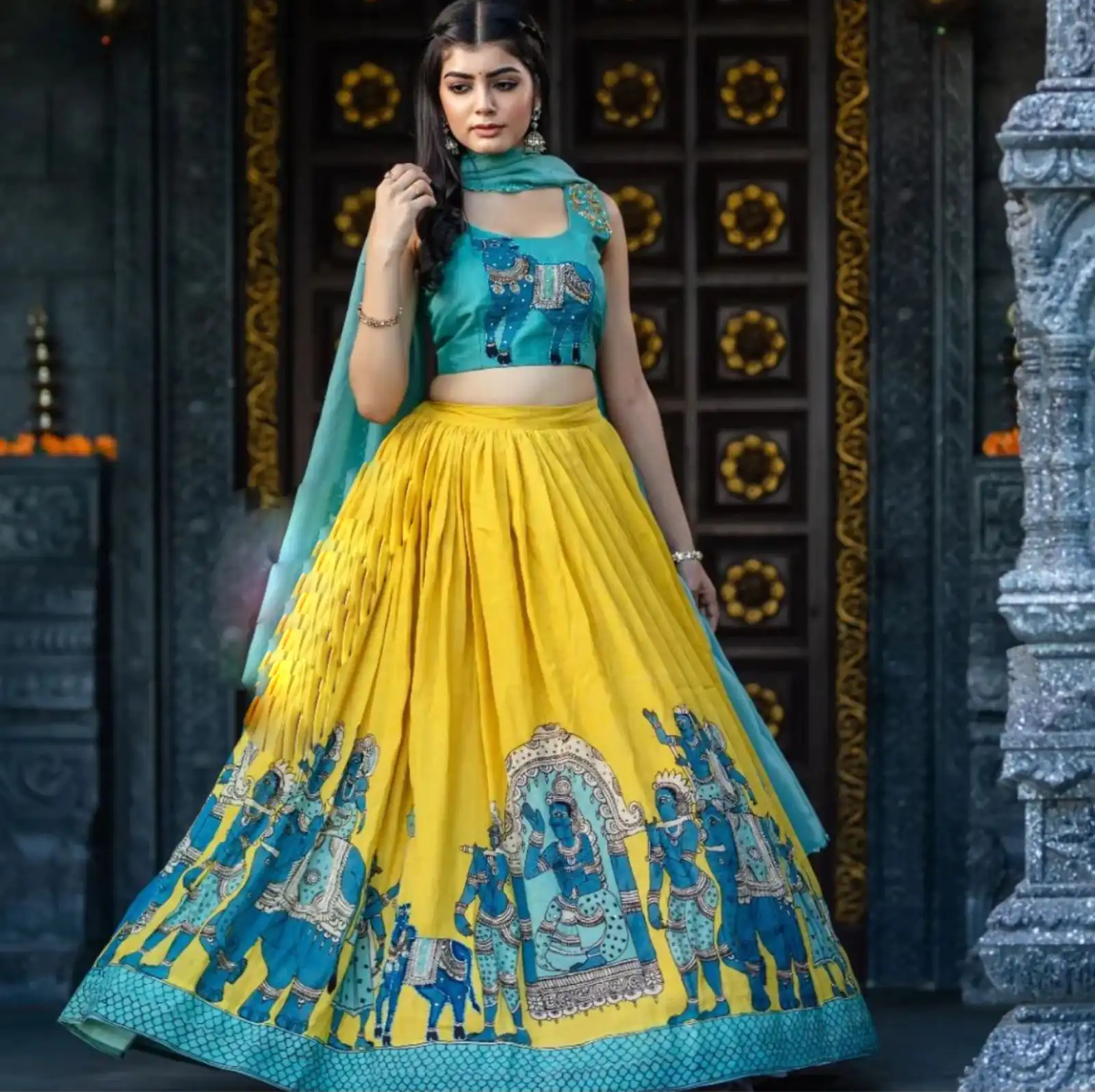 PC 290 Mustard Color Chant Crepe Kalamkari Print Lehenga Choli Casual, Party Wear, Events, Festivals Wear Etc. Expected Delivery 4-6 Working Days @2049/- | Lehenga, Bollywood Lehenga, Creative Lehenga, Designer Lehenga, Embroidered Lehenga, Party Wear Lehenga