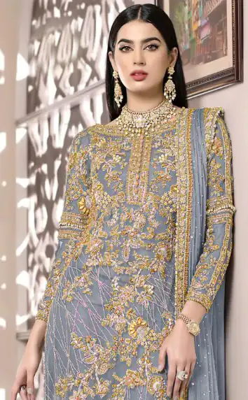 Ds 455 Slate Color Net Embroidery Diamond Work Sharara Suit With Diamond Work    Wedding, Party, Festive, Events Etc. Expected Delivery 4-6 Working Days @1949 | Salwar suit, Designer Suits, Casual Suits, Creative suits, Palazzo Suits, Party Wear Suits, Straight Suits