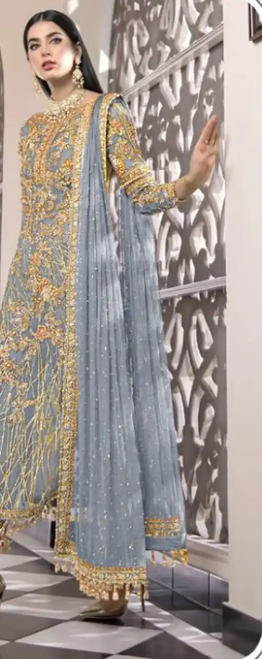 Ds 455 Slate Color Net Embroidery Diamond Work Sharara Suit With Diamond Work Wedding, Party, Festive, Events Etc. Expected Delivery 4-6 Working Days @1949 | Salwar suit, Designer Suits, Casual Suits, Creative suits, Palazzo Suits, Party Wear Suits, Straight Suits