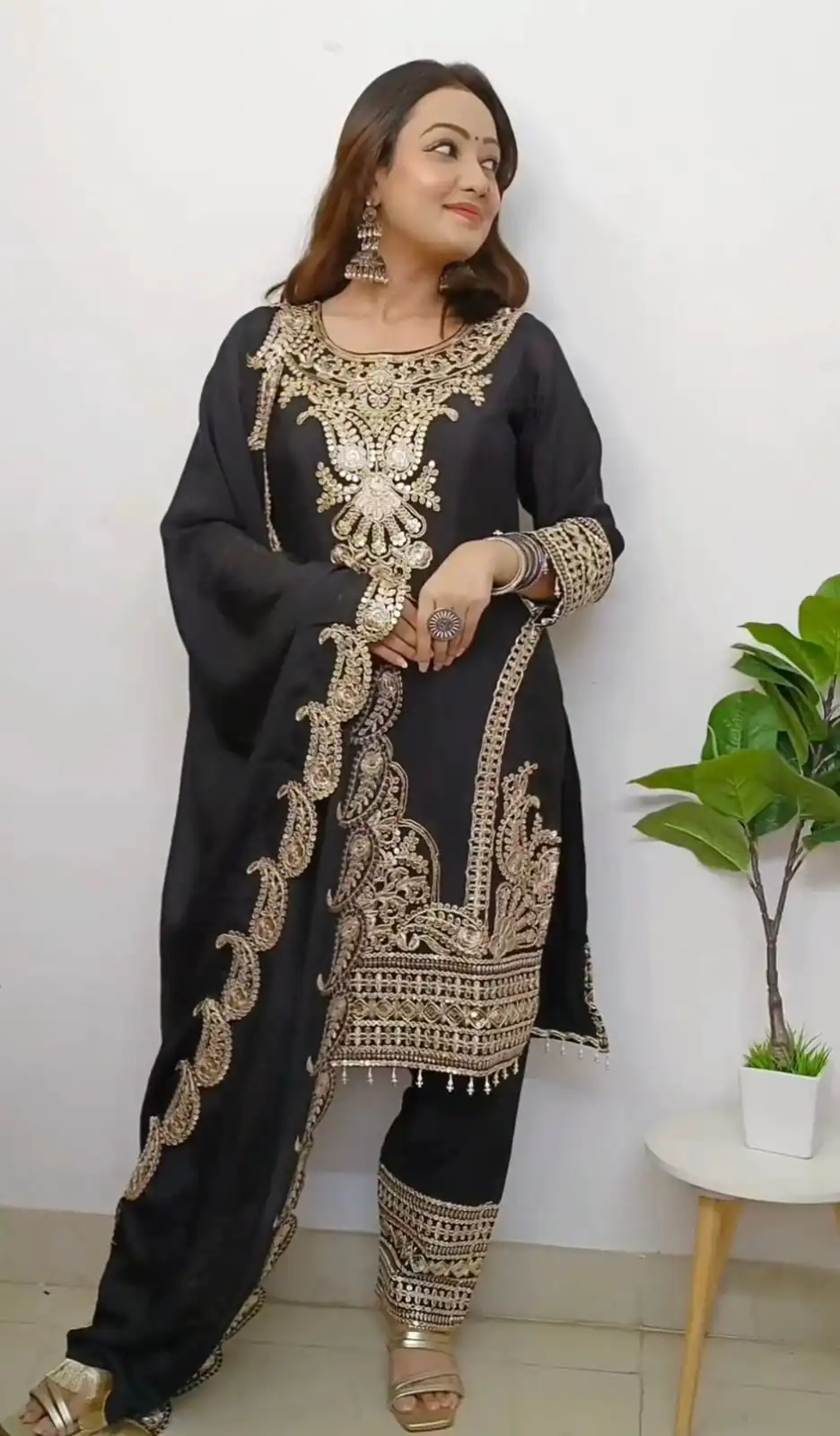 SRK 5149 Black Color Pure Chinnon Silk Embroidery Sequence Salwar Suit Wedding, Party, Festive, Events Expected Delivery 4-6 Working Days @ 2049/- | Jump Suits, Salwar suit, Designer Suits, Casual Suits, Creative suits, Palazzo Suits, Party Wear Suits, Patiala Suits, Straight Suits