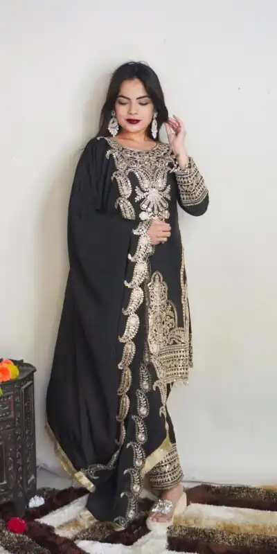SRK 5149 Black Color Pure Chinnon Silk Embroidery Sequence Salwar Suit Wedding, Party, Festive, Events Expected Delivery 4-6 Working Days @ 2049/- | Jump Suits, Salwar suit, Designer Suits, Casual Suits, Creative suits, Palazzo Suits, Party Wear Suits, Patiala Suits, Straight Suits