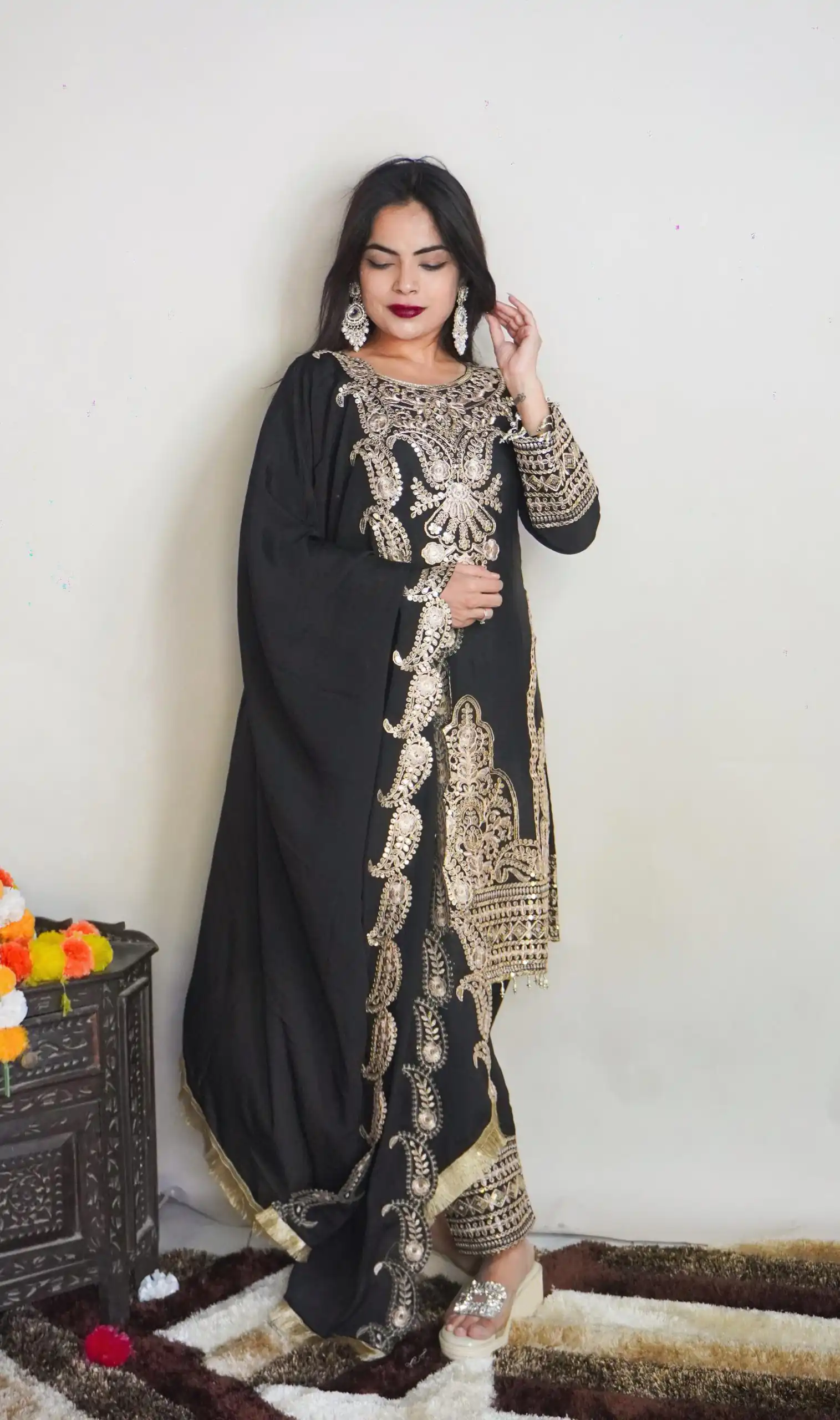SRK 5149 Black Color Pure Chinnon Silk Embroidery Sequence Salwar Suit Wedding, Party, Festive, Events Expected Delivery 4-6 Working Days @ 2049/- | Jump Suits, Salwar suit, Designer Suits, Casual Suits, Creative suits, Palazzo Suits, Party Wear Suits, Patiala Suits, Straight Suits