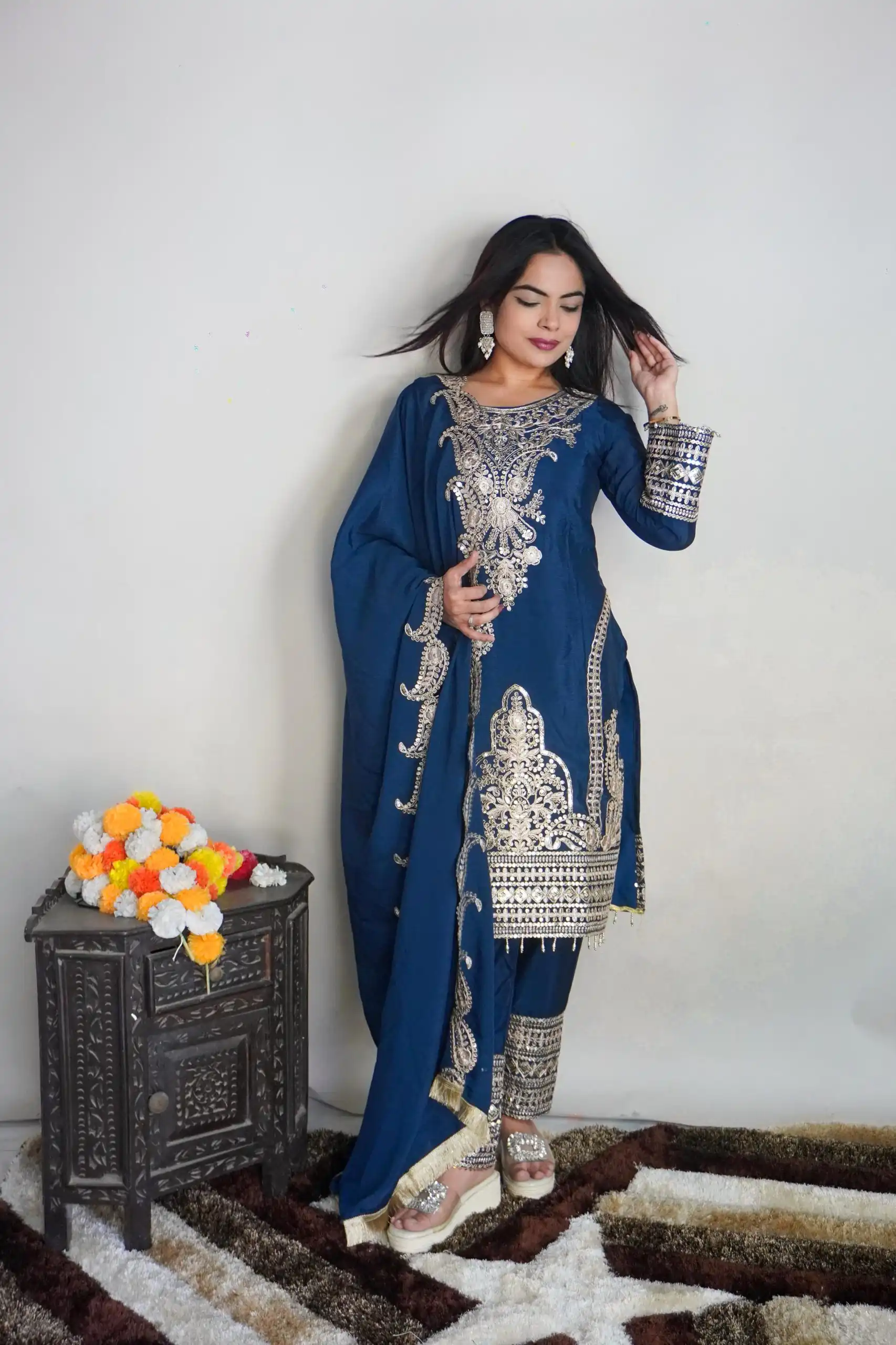 SRK 5149 Blue Color Pure Chinnon Silk Embroidery Sequence Salwar Suit Wedding, Party, Festive, Events Expected Delivery 4-6 Working Days @ 2049/- | Jump Suits, Salwar suit, Designer Suits, Casual Suits, Creative suits, Palazzo Suits, Party Wear Suits, Patiala Suits, Straight Suits