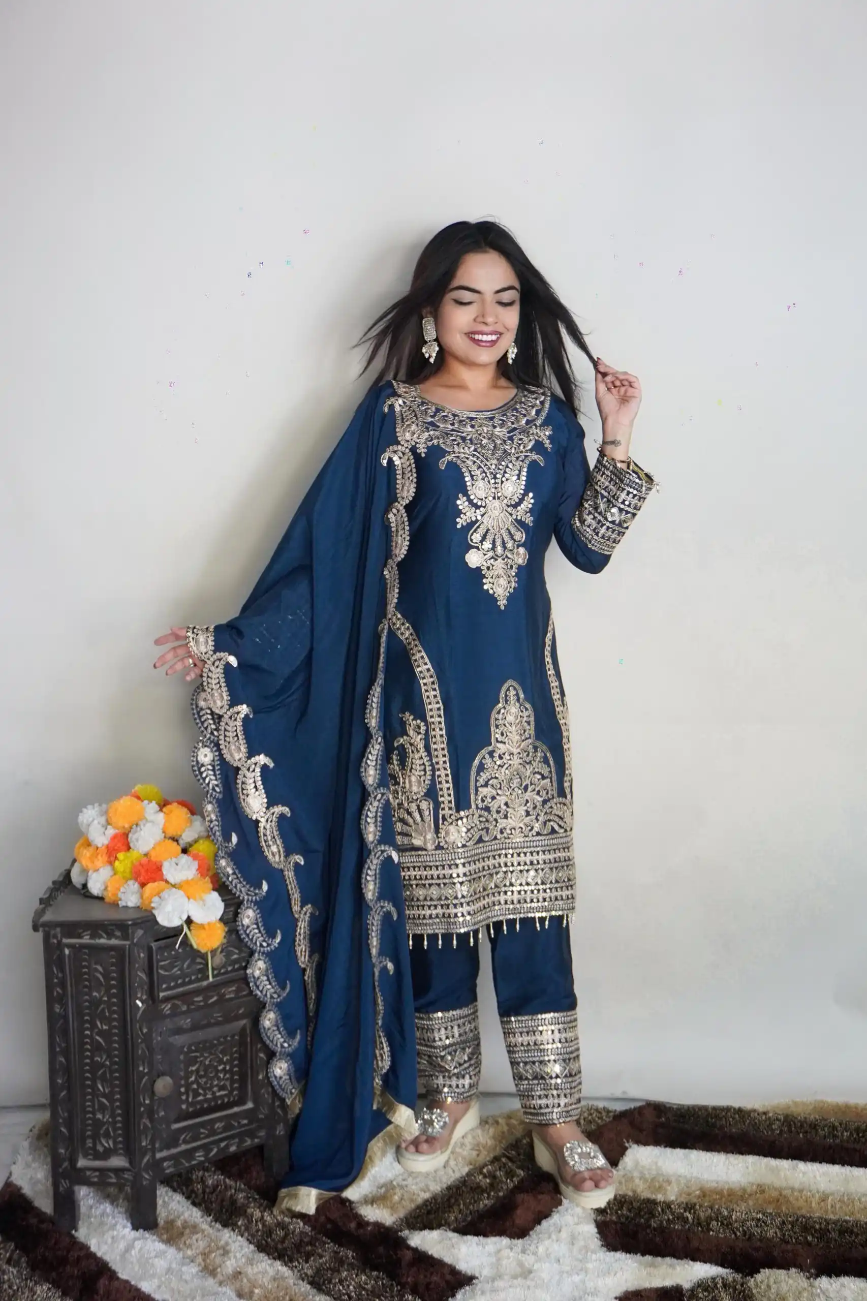 SRK 5149 Blue Color Pure Chinnon Silk Embroidery Sequence Salwar Suit Wedding, Party, Festive, Events Expected Delivery 4-6 Working Days @ 2049/- | Jump Suits, Salwar suit, Designer Suits, Casual Suits, Creative suits, Palazzo Suits, Party Wear Suits, Patiala Suits, Straight Suits