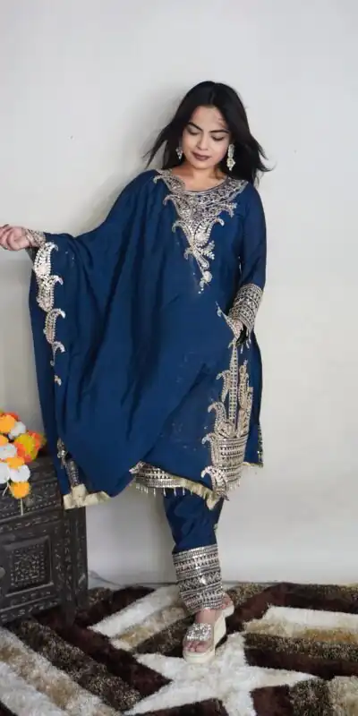 SRK 5149 Blue Color Pure Chinnon Silk Embroidery Sequence Salwar Suit Wedding, Party, Festive, Events Expected Delivery 4-6 Working Days @ 2049/- | Jump Suits, Salwar suit, Designer Suits, Casual Suits, Creative suits, Palazzo Suits, Party Wear Suits, Patiala Suits, Straight Suits