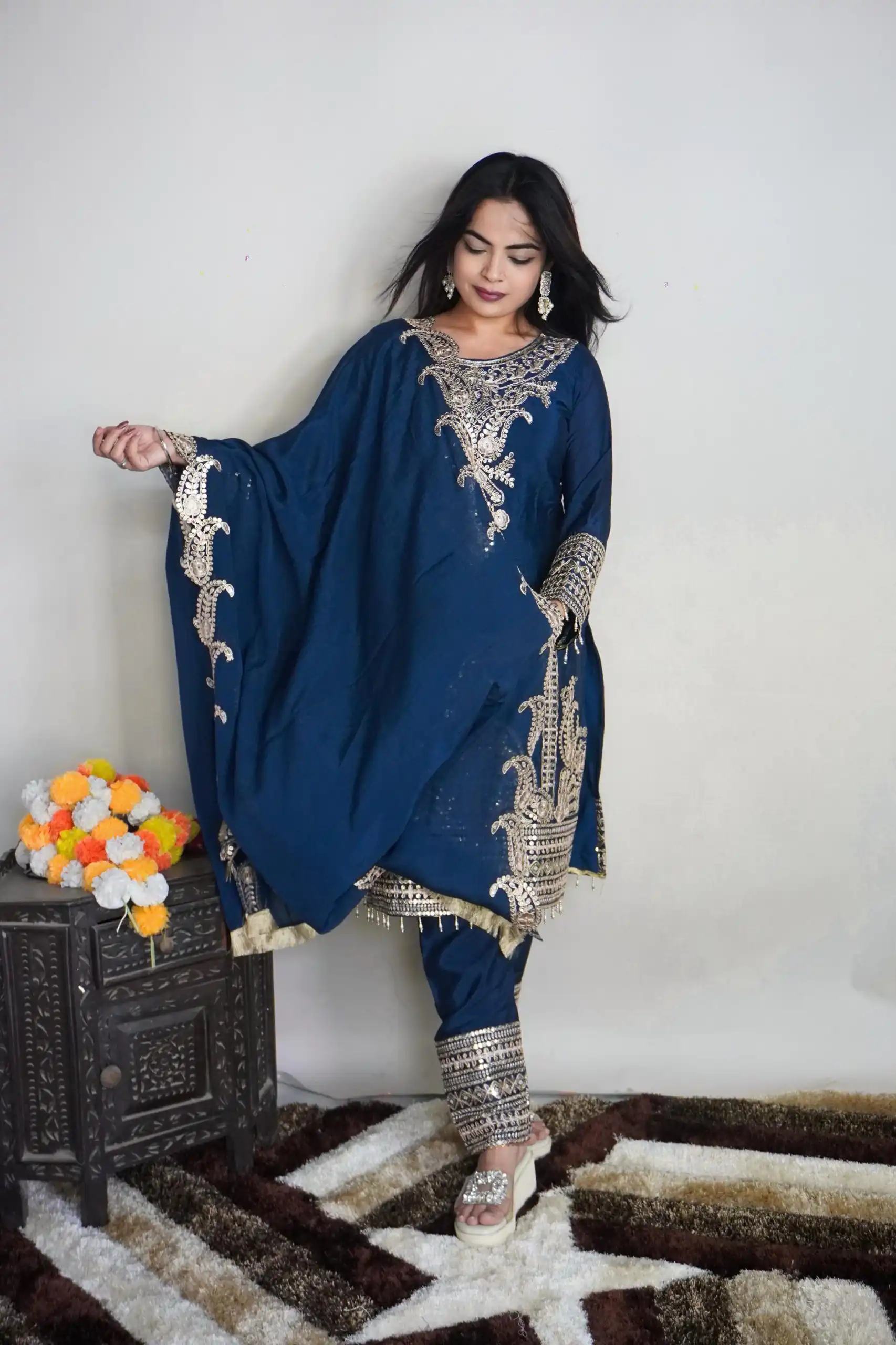 SRK 5149 Blue Color Pure Chinnon Silk Embroidery Sequence Salwar Suit Wedding, Party, Festive, Events Expected Delivery 4-6 Working Days @ 2049/- | Jump Suits, Salwar suit, Designer Suits, Casual Suits, Creative suits, Palazzo Suits, Party Wear Suits, Patiala Suits, Straight Suits