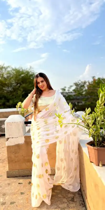 JR 589 White Color Georgette Embroidery Sequence work with folo piping Saree Casual, Wedding, Festive, Events . Expected Delivery  4-6 Working Days @1599/- | Sarees, Bollywood Sarees, Creative Sarees, Designer Sarees, Embroidered Sarees, Ethnic Saree, Modern Digital sarees, Party Wear Sarees