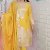 Fine Yellow Color Pure Chinnon Silk Embroidery Salwar Suit