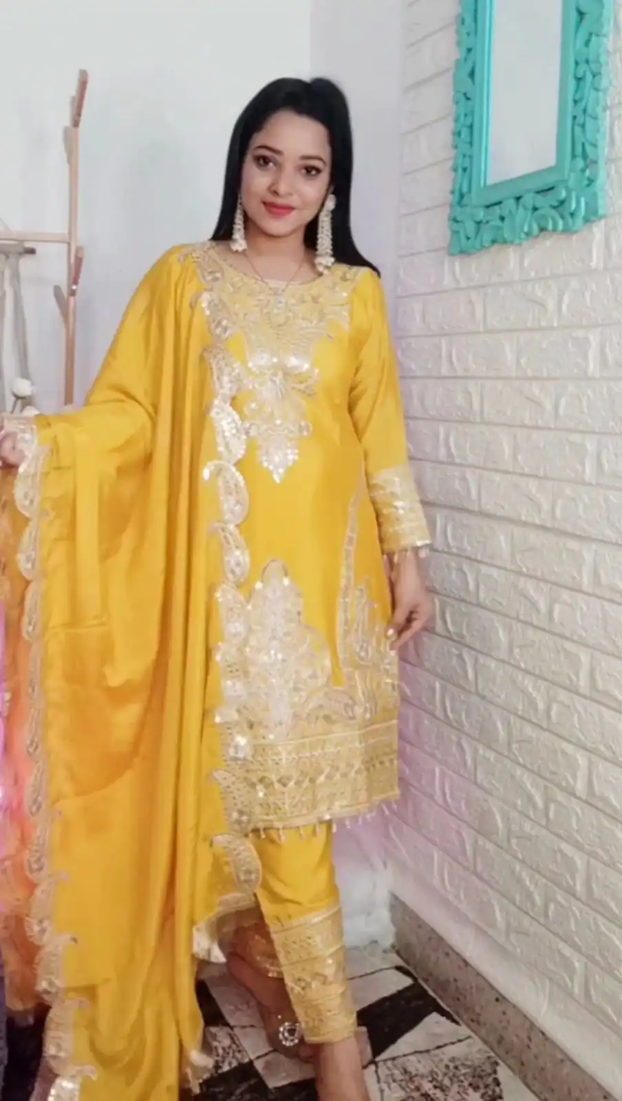 SRK 5149 Yellow Color Pure Chinnon Silk Embroidery Sequence Salwar Suit Wedding, Party, Festive, Events Expected Delivery 4-6 Working Days @ 2049/- | Jump Suits, Salwar suit, Designer Suits, Casual Suits, Creative suits, Palazzo Suits, Party Wear Suits, Patiala Suits, Straight Suits