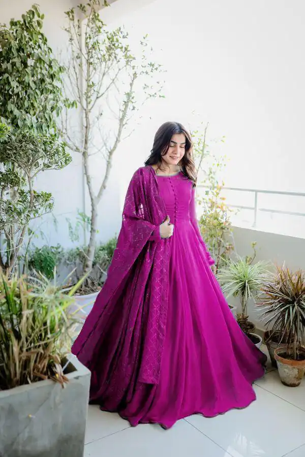 FC Noor Purple Georgette Embroidery Work Anarkali Suit Wedding, Party, Festive events, etc. Expected Delivery  4-6 Working Days @2399/- Only FC 1699Pink  | Anarkali Suits, Bollywood Anarkali, Creative-Anarkali, Designer Anarkali, Embroidered Anarkali, Party Wear Anarkali
