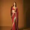 Red Georgette Embroidery Thread Work Saree