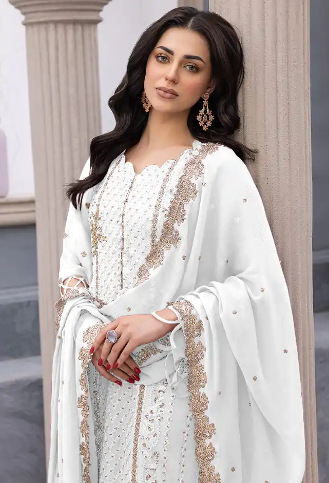 FC MARIA 1038 White Color Heavy Georgette Embroidery Salwar Suit Wedding, Party, Festive events, etc.  Expected Delivery  4-6 Working Days @1949/- Only | Jump Suits, Salwar suit, Designer Suits, Casual Suits, Creative suits, Palazzo Suits, Party Wear Suits, Patiala Suits, Straight Suits