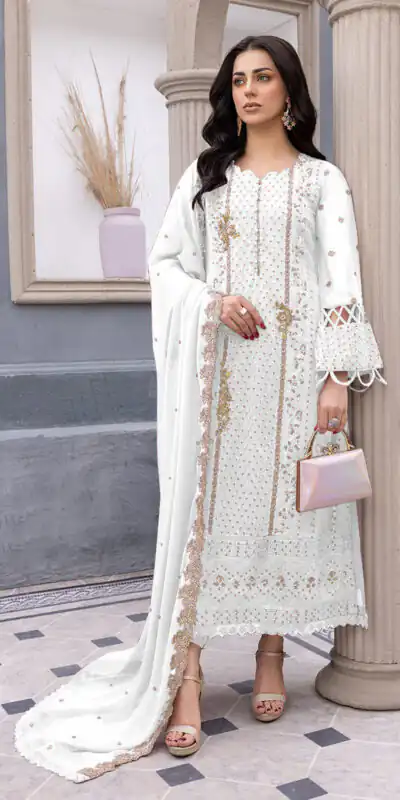 FC MARIA 1038 White Color Heavy Georgette Embroidery Salwar Suit Wedding, Party, Festive events, etc.  Expected Delivery  4-6 Working Days @1949/- Only | Jump Suits, Salwar suit, Designer Suits, Casual Suits, Creative suits, Palazzo Suits, Party Wear Suits, Patiala Suits, Straight Suits