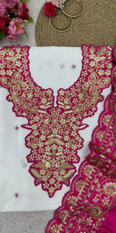 KD 1447 White & Pink Color Silk Thread Sequence Salwar Suit Casual, Party, Wedding, Festive, Events Etc. Expected Delivery 4-6 Working Days @1849/- | Salwar suit, Designer Suits, Casual Suits, Creative suits, Party Wear Suits, Patiala Suits, Straight Suits