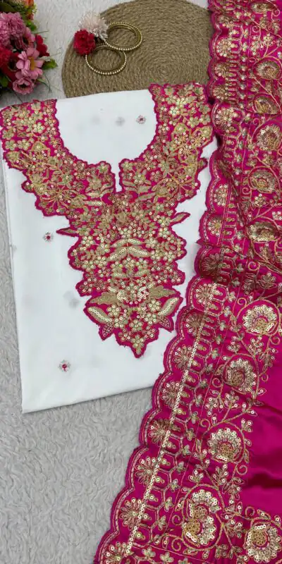 KD 1447 White & Pink Color Silk Thread Sequence Salwar Suit Casual, Party, Wedding, Festive, Events Etc. Expected Delivery 4-6 Working Days @1849/- | Salwar suit, Designer Suits, Casual Suits, Creative suits, Party Wear Suits, Patiala Suits, Straight Suits