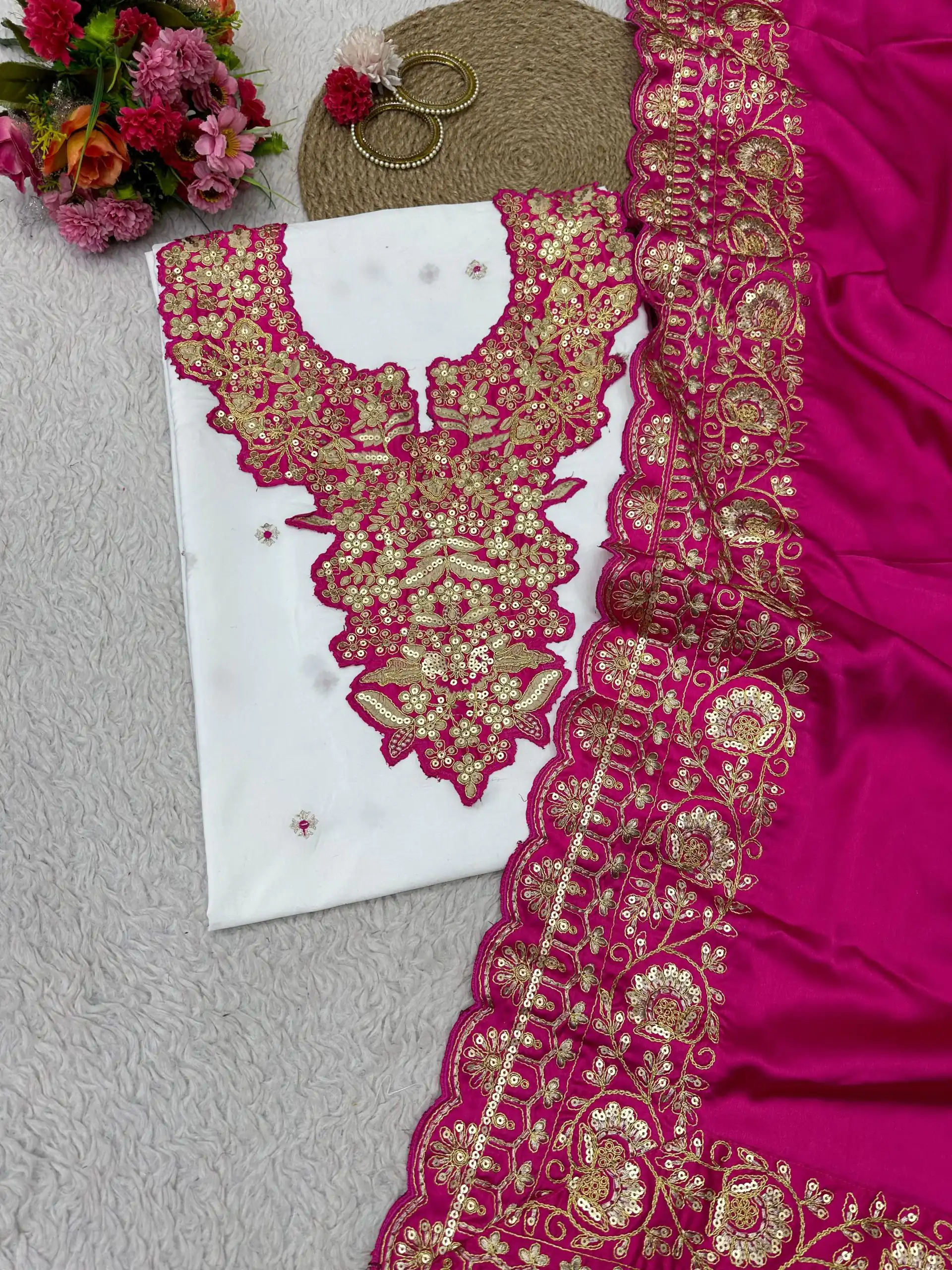 KD 1447 White & Pink Color Silk Thread Sequence Salwar Suit Casual, Party, Wedding, Festive, Events Etc.  Expected Delivery 4-6 Working Days @1849/- | Salwar suit, Designer Suits, Casual Suits, Creative suits, Party Wear Suits, Patiala Suits, Straight Suits