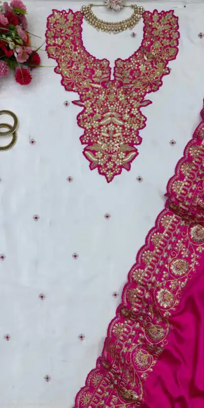 KD 1447 White & Pink Color Silk Thread Sequence Salwar Suit Casual, Party, Wedding, Festive, Events Etc. Expected Delivery 4-6 Working Days @1849/- | Salwar suit, Designer Suits, Casual Suits, Creative suits, Party Wear Suits, Patiala Suits, Straight Suits