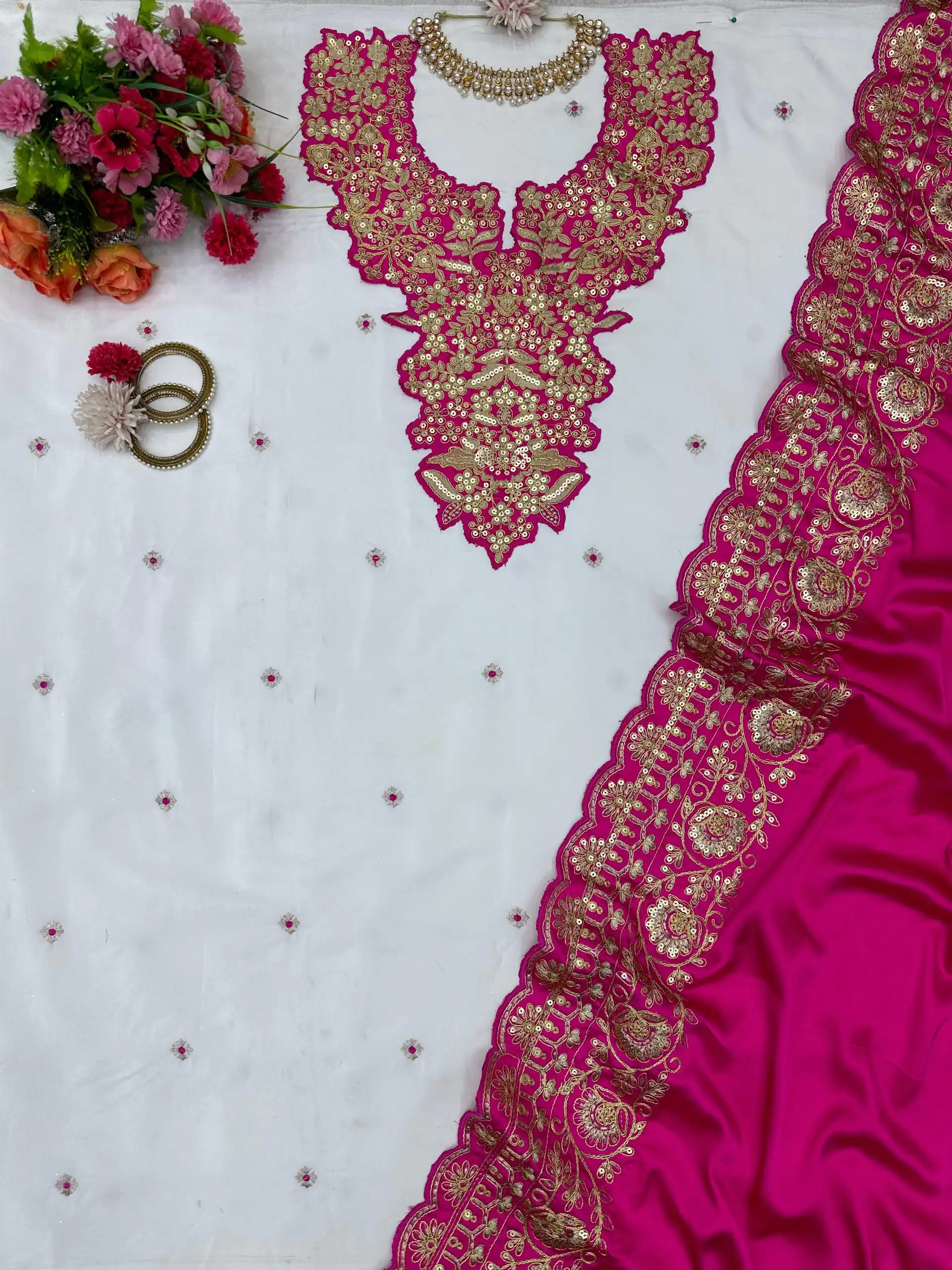 KD 1447 White & Pink Color Silk Thread Sequence Salwar Suit Casual, Party, Wedding, Festive, Events Etc.  Expected Delivery 4-6 Working Days @1849/- | Salwar suit, Designer Suits, Casual Suits, Creative suits, Party Wear Suits, Patiala Suits, Straight Suits