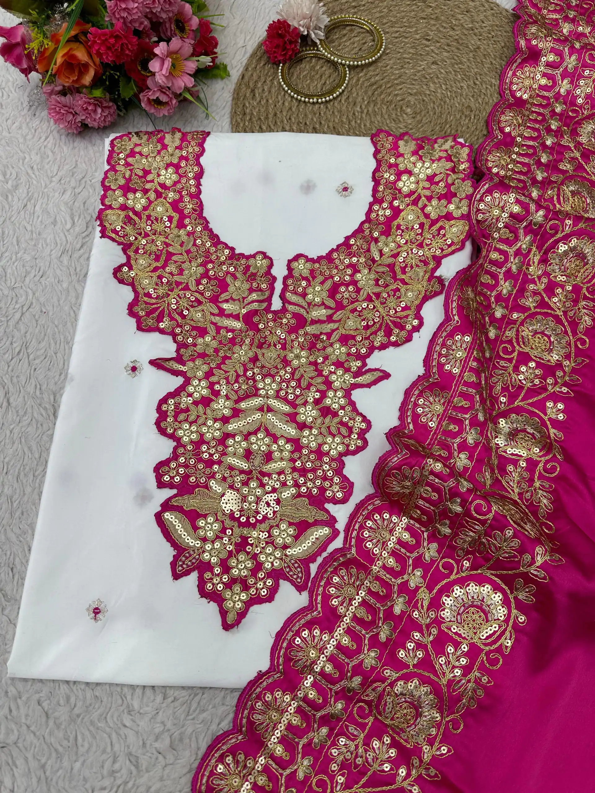 KD 1447 White & Pink Color Silk Thread Sequence Salwar Suit Casual, Party, Wedding, Festive, Events Etc.  Expected Delivery 4-6 Working Days @1849/- | Salwar suit, Designer Suits, Casual Suits, Creative suits, Party Wear Suits, Patiala Suits, Straight Suits