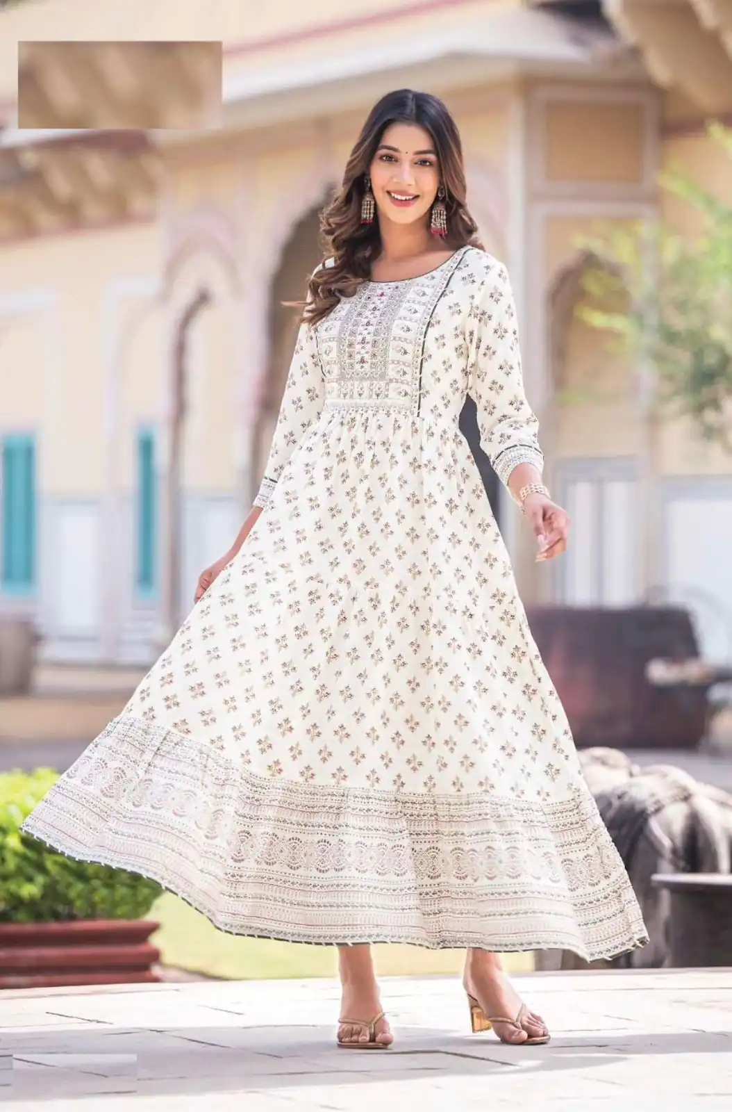 INLI Glamour White Color Rayon Printed Gown With Hand Work Casual, Wedding, Party, Festive, Events Etc. Expected Delivery 4-6 Working Days @1599 /- | Gowns, Bollywood Gowns, Creative Gowns, Designer Gowns, Embroidered Gowns, Party Wear Gowns