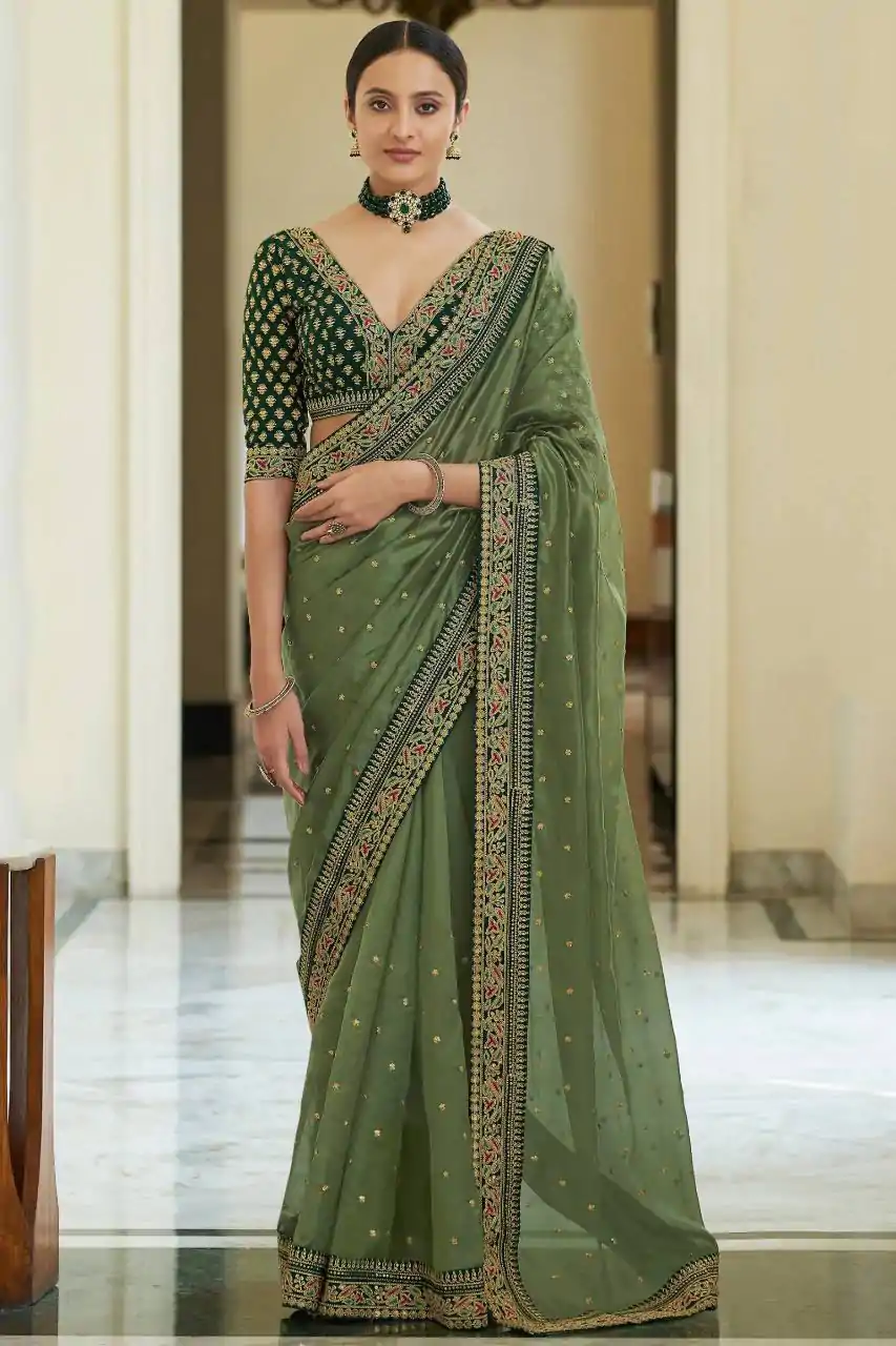 VT Kanshika Green  Color Organza Silk Embroidery Lace Border Saree And Blouse Casual, Wedding, Festive, Events . Expected Delivery  4-6 Working Days @1949/- | Sarees, Bollywood Sarees, Creative Sarees, Designer Sarees, Embroidered Sarees, Ethnic Saree, Modern Digital sarees, Party Wear Sarees